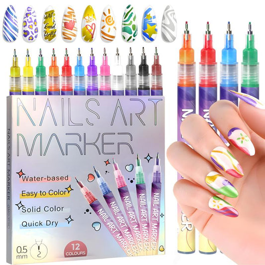 12 färger Nail Art Pen Set